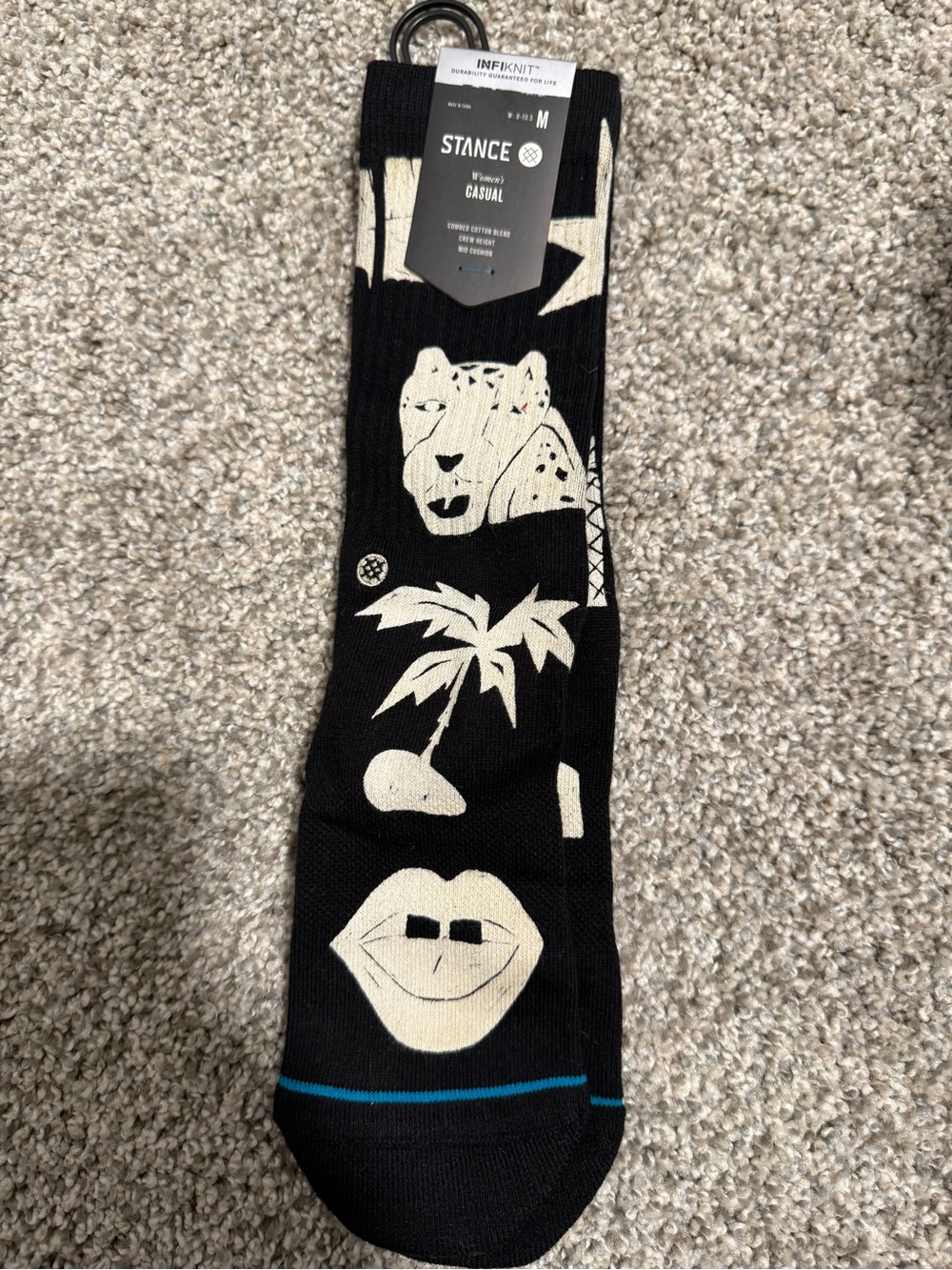 Stance Women’s Black & Cream Graphic Crew Socks with Teal Accent